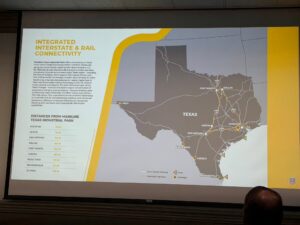 Fort Bend Regional Partnership Meeting. Mainline Texas Industrial Park Meeting Slide about Integrated Rail and Interstate Connectivity